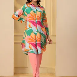AARAAS Floral Printed Shirt Collar Pure Silk Tunic & Palazzos-picture-44