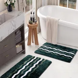 LUXEHOME INTERNATIONAL Green & White 2 Pieces Textured Anti Skid Bath Rugs-image-93