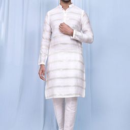 Arihant Rai Sinha Striped Mandarin Collar Pure Silk Kurta With Trousers-image-62