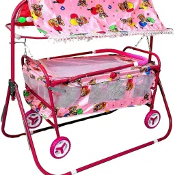 Foldable baby cradle with heavy metal body frame attractive for kids-6