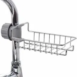 Stainless Steel Sink Sponge Tap Organizer for Kitchen Faucet Shelf, Faucet Drain Rack with Soap Holder. Stainless Steel Wall Shelf-24