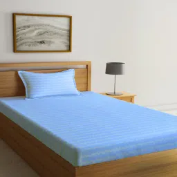 klotthe Blue Abstract 300 TC Cotton Fitted Single Bedsheet with 1 Pillow Cover-picture-2