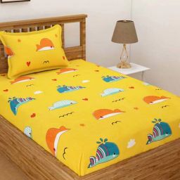 florida Yellow Kids TC 160 Poly Cotton Kids Bed Sheet With 2 Pillow Covers-picture-2