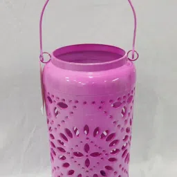 Lanterns demonstrating the art of eching in the décor of home or garden Pink Iron Hanging Lantern-9