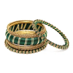 Peora Green & Gold-Plated Set Of 2 Matching Bangle Kundan Studded Chuda Bangles image 4