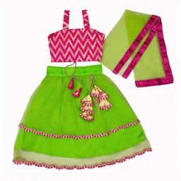 BAESD Girls Geometric Printed Lehenga With Blouse & Dupatta-image-60