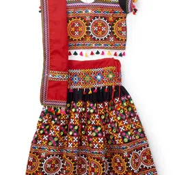 BANJARA INDIA Girls Kutchi Embroidered Cotton Ready to Wear Lehenga & Blouse With Dupatta-image-43