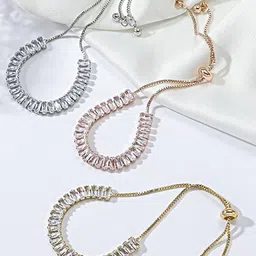 Proplady Set of 2 German Silver American Diamond Brass Plated Wraparound Bracelet-picture-8