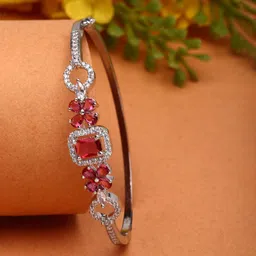 ZENEME Rhodium-Plated American Diamond Studded Kada Bracelet-12