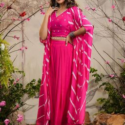 EverBloom Leheriya Printed Top & Palazzos With Shrug-picture-0