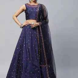 SHUBHKALA Embellished Thread Work Semi-Stitched Lehenga & Unstitched Blouse With Dupatta-0
