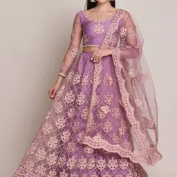 Warthy Ent Embroidered Thread Work Semi-Stitched Lehenga & Blouse With Dupatta-picture-46