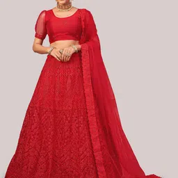 Warthy Ent Embroidered Semi-Stitched Lehenga & Unstitched Blouse With Dupatta-image-57