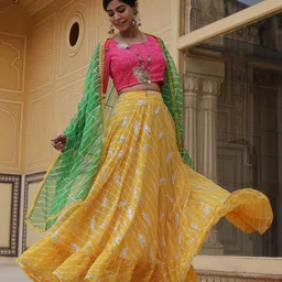 AKS Couture Leheriya Printed Embroidered Lehenga & Choli With Dupatta-picture-14