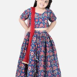 AWW HUNNIE Girls Floral Block Printed Gotta Patti Pure Cotton Lehenga Choli-20