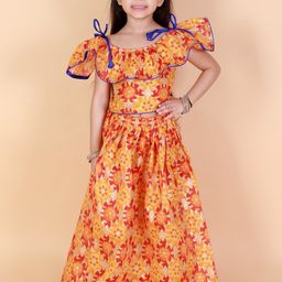 KID1 Girls Yellow & Red Floral Printed Ready to Wear Silk Pavda Pattu-picture-29