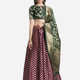 Mitera Magenta & Green Thread Work Unstitched Lehenga & Blouse With Dupatta-image-6