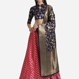 Mitera Pink & Navy Blue Unstitched Lehenga & Blouse With Dupatta-image-22
