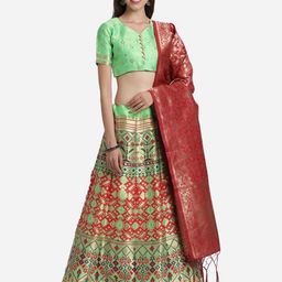 Mitera Green & Red Semi-Stitched Lehenga & Unstitched Blouse With Dupatta-32