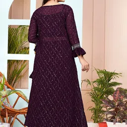GRISHU COLLECTION Embroidered Sequinned Round Neck Crop Top With Skirt & Shrug image 4