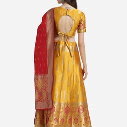 Mitera Mustard Yellow & Red Unstitched Lehenga & Blouse With Dupatta image 5
