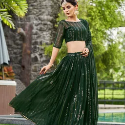 Warthy Ent Embroidered Sequinned Semi-Stitched Lehenga & Unstitched Blouse With Dupatta-picture-10