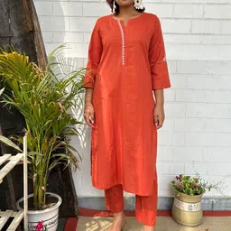 zuri Round Neck Three-quarter Sleeves Regular Thread Work Organic Cotton Kurta & Trouser-picture-28
