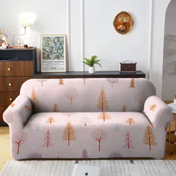 Cortina Beige Printed Three Seater Stretchable Non-Slip Sofa Cover-image-65