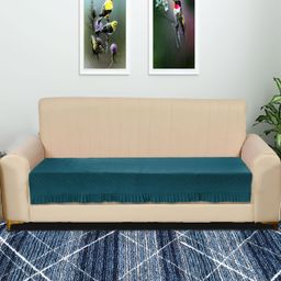RRC Green Solid Velvet 3 Seater Sofa Cover-image-21