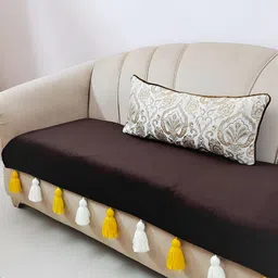 THROWPILLOW Brown & White Anti Slip Tassels 4 Seater Sofa Cover-image-23