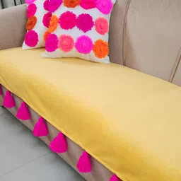 THROWPILLOW Yellow & Pink Anti Slip Tassels 4 Seater Sofa Cover-image-35