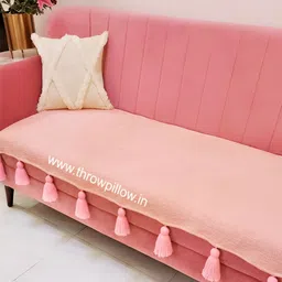 THROWPILLOW Peach & Pink Anti Slip Tassels Sofa Cover-11