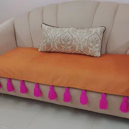 THROWPILLOW Orange & Pink Anti Slip Tassels 4 Seater Sofa Cover-picture-46