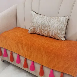 THROWPILLOW Orange & Pink Anti Slip Tassels Sofa Cover-image-83