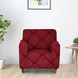 Cortina Maroon Printed Single-Seater Sofa Cover-18