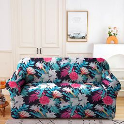 Cortina Turquoise Blue & Pink Floral Printed Double Seater Sofa Cover-image-35