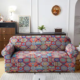 Cortina Blue & Red Printed Three-Seater Sofa Cover-16