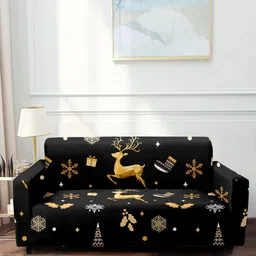 Cortina Black & Yellow Christmas Printed 2 Seater Sofa Cover-image-72