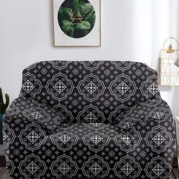 Aura Black & White Printed Polyester 1 Piece Sofa Cover With Arms-image-99