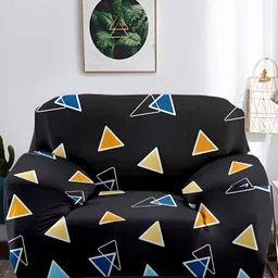 Aura Black & Orange Printed Polyester 1 Piece Sofa Cover With Arms-image-40
