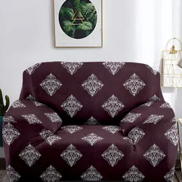 Aura Brown & Off White Printed Polyester 1 Piece Sofa Cover With Arms-9