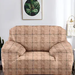 Aura Beige & Black Printed Polyester 1 Piece Sofa Cover With Arms-image-49