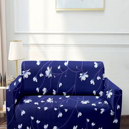 Cortina Navy Blue & White Printed 4 Seater Sofa Cover-image-32