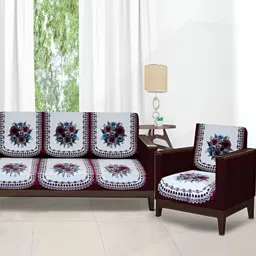 Stylista Pink & White 10 Pieces Floral Printed Velvet Cotton Sofa Covers-30