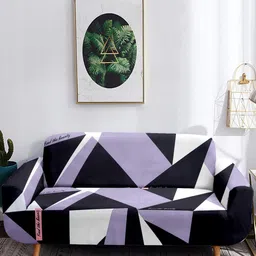 Cortina Black & Grey Printed 2-Seater Stretchable Non-Slip Sofa Slipcover-image-29