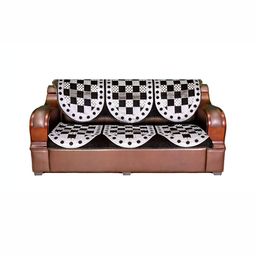 AZOTICA Black & White 6 Pieces Geometric 5 Seater Cotton Sofa Covers-13