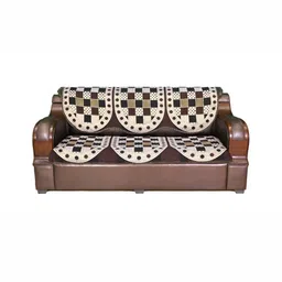 AZOTICA Brown 6 Pieces Cotton Self Design 5 Seater Without Arms Sofa Covers-11