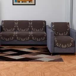 Kuber Industries Brown & Cream 8 Pieces Floral Printed Velvet Sofa Covers-image-21
