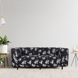 HOUSE OF QUIRK Black & White Printed 3-Seater Stretchable Non-Slip Sofa Slipcover-image-41