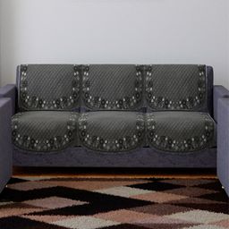 Kuber Industries Grey 6 Pieces Embroidered Velvet 5 Seater Ultra Sonic Slip Sofa Covers-90